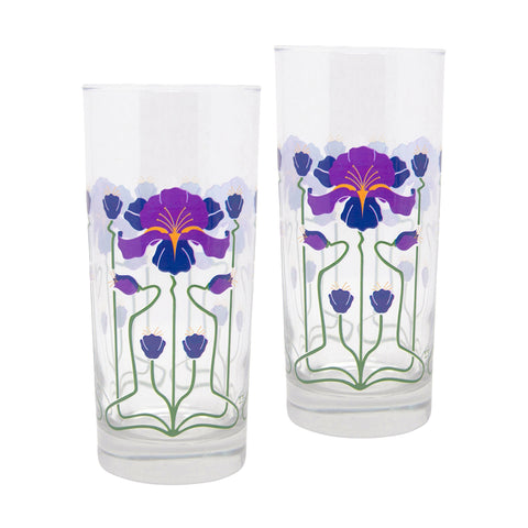 Art Nouveau Purple Iris Highball Glasses (Set of 2)