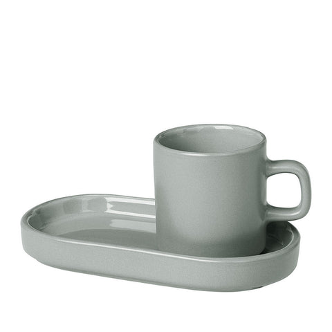 Blomus Pilar Stoneware Espresso Cups With Trays Set of 2 - Mirage Grey