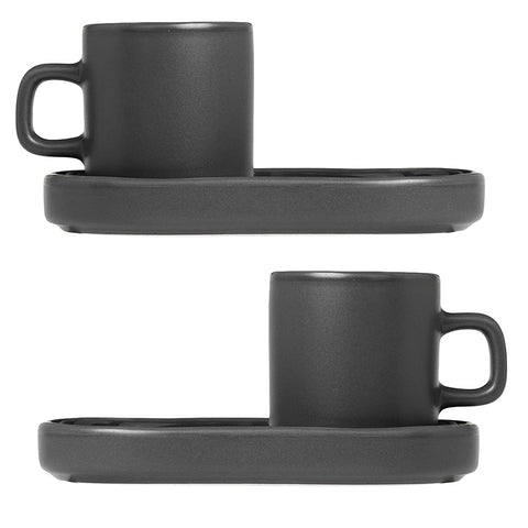 Blomus Pilar Stoneware Espresso Cups With Trays Set of 2