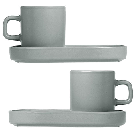 Blomus Pilar Stoneware Espresso Cups With Trays Set of 2