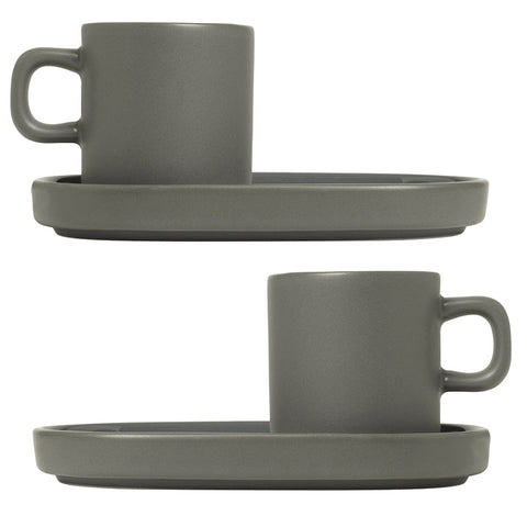 Blomus Pilar Stoneware Espresso Cups With Trays Set of 2