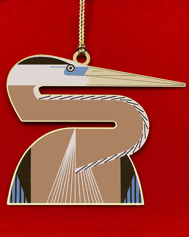 Charley Harper Heron Brass Ornament Adornment Closeup