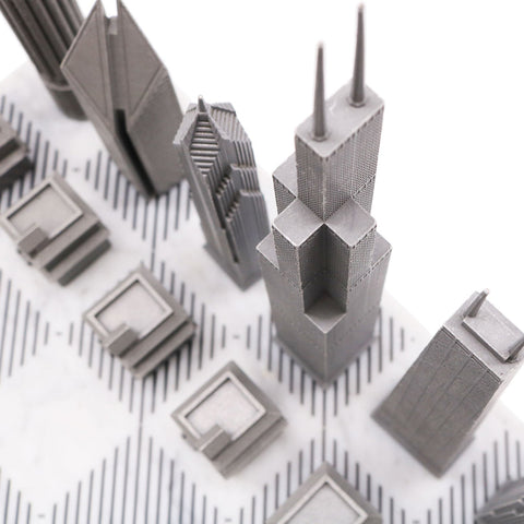 Chicago Skyline Chess Set - Stainless Steel/Marble Board