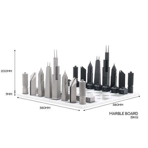 Chicago Skyline Chess Set - Stainless Steel/Marble Board