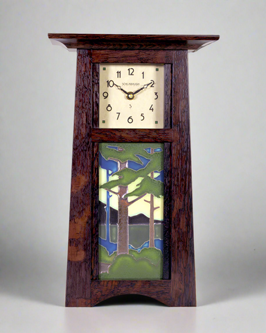 Craftsman Motawi Pine Landscape Tile Mantel Clock