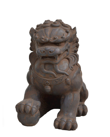 Fu Dog (Male) Cast Stone Statue Dark Walnut