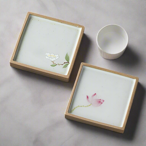 Gohobi Hand-Painted Ceramic Floral Coasters (Set of 2)