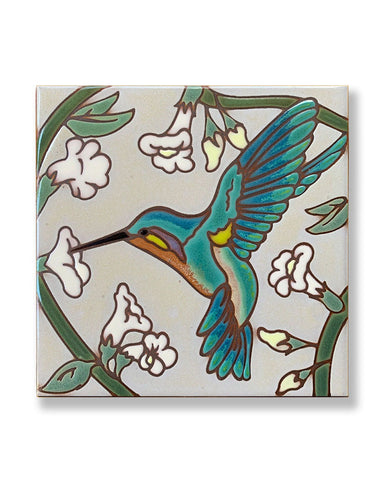 Hummingbird with White Flowers Ceramic Tile