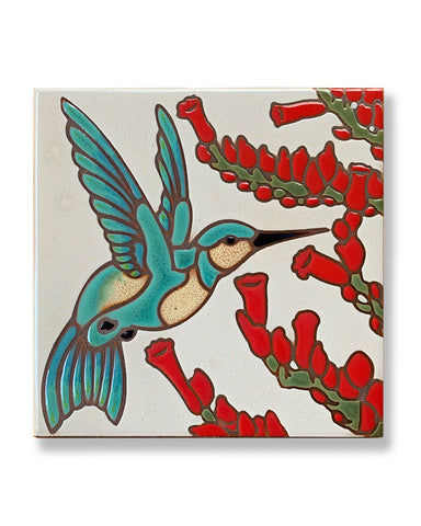 Carly Quinn Hummingbird with Ocotillo Ceramic Art Tile Trivet