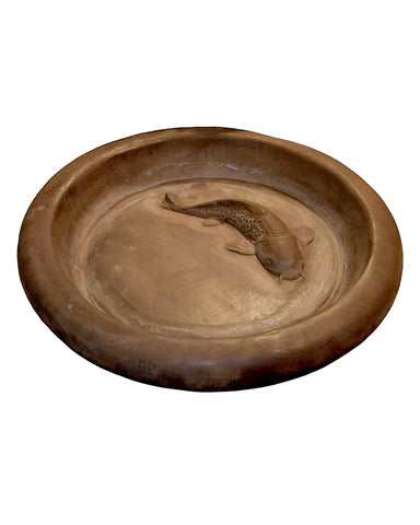 Koi Pond Cast Stone Bird Bath Dark Walnut