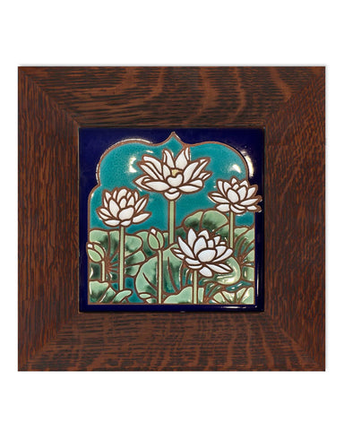 Lotus Field Ceramic Tile in Quartersawn White Oak Frame