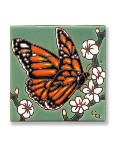 Monarch with White Flowers Ceramic Tile