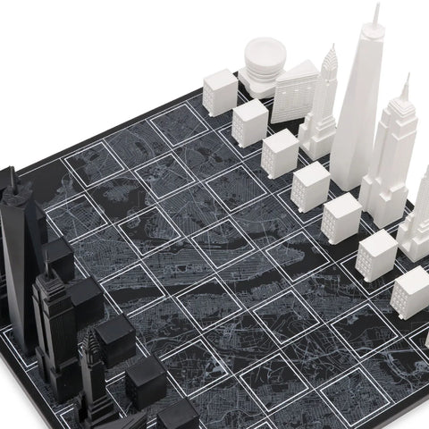 NYC Skyline Chess Set with New York Wood Map Board