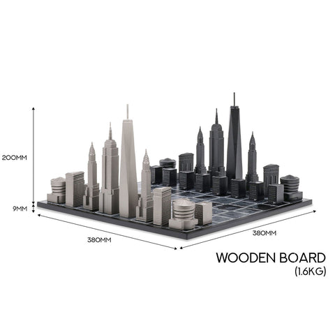 NYC Skyline Chess Set - Stainless Steel/Wood Map Board