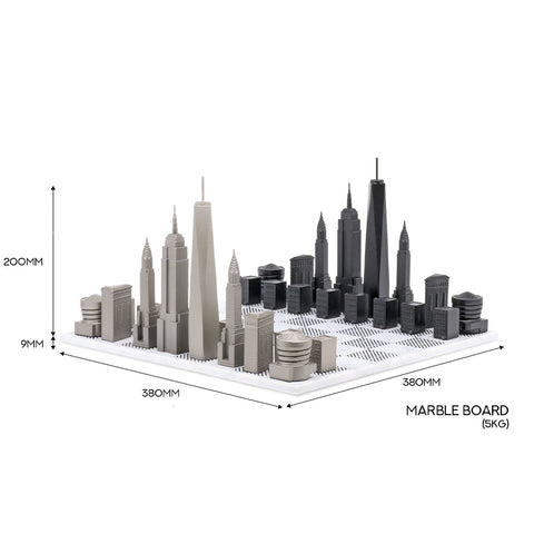 NYC Skyline Chess Set - Stainless Steel/Marble Board