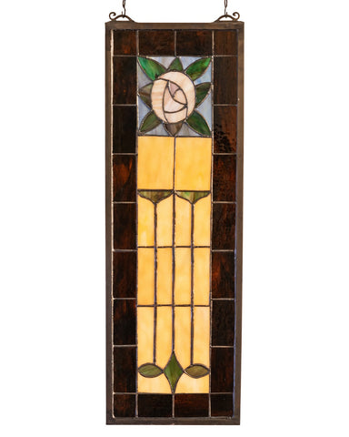 Arts & Crafts Pasadena Rose Stained Glass Window Vertical Panel