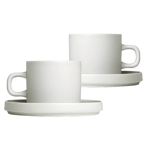 Blomus Pilar Stoneware Coffee Cups With Saucers Set of 2 - Moonbeam