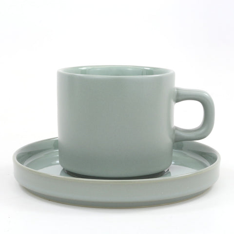 Blomus Pilar Stoneware Coffee Cups With Saucers Set of 2 - Mirage Grey