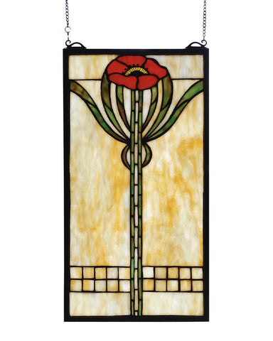 Arts & Crafts Parker Poppy Stained Glass Window Panel