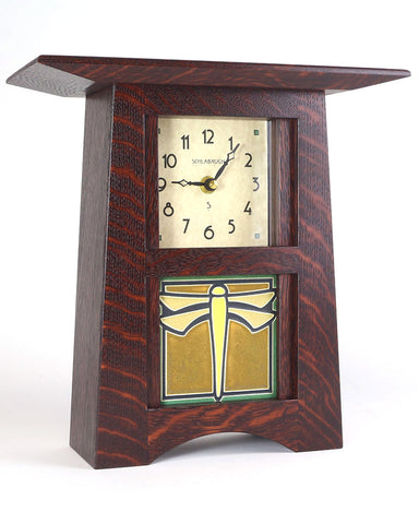 Craftsman Motawi Dragonfly Green Tile Mantel Clock