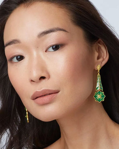 Louis C. Tiffany Lotus Pagoda Plique-à-Jour Earrings