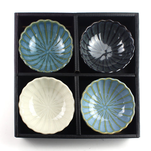 Japanese Kiku Sauce Dish - Set of Four