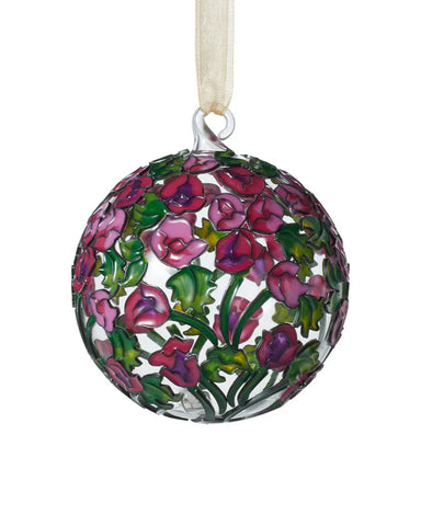 Tiffany Hollyhocks Cloisonné Blown Glass Ornament