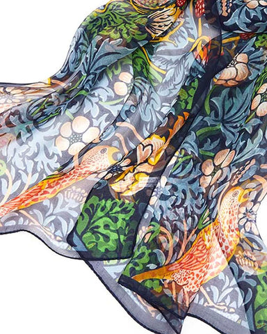 William Morris Strawberry Thief Silk Chiffon Scarf - Blue