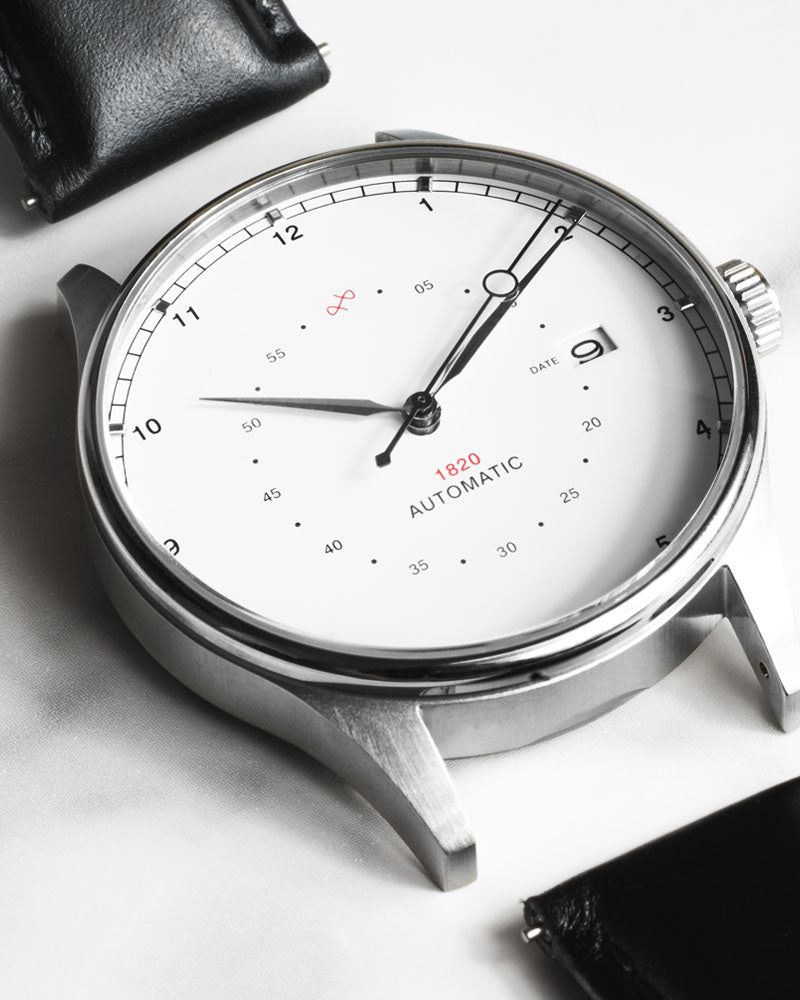 About Vintage 1820 Automatic Steel / White Watch | Maclin Studio